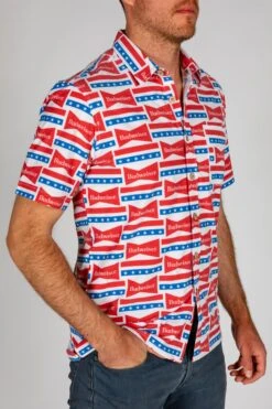 The Old Faithful Budweiser | Short Sleeve Button Down -Clothing Store 05 20BudweiserStudio SwimLayflats VisorShades 6354