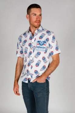 The Diesel | Budweiser Short Sleeve Hawaiian -Clothing Store 05 20BudweiserStudio SwimLayflats VisorShades 6376 Edit
