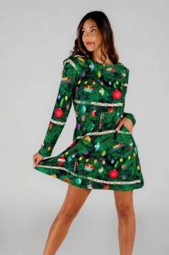 The Christmas Tree Camo | Christmas Tree Print Skater Dress -Clothing Store 08 04 20 XmasFormal 1597 Edit