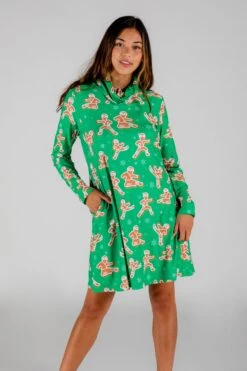 The Ninja Bread | Green Gingerbread Man Turtleneck Dress -Clothing Store 08 04 20 XmasFormal 1923 Edit