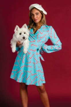 The Peppermint Pimp Canes | Candy Cane Print Christmas Wrap Dress