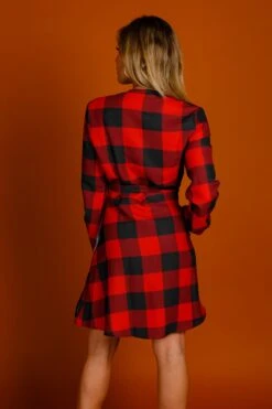 The Red & Black Lumberjack | Red Buffalo Check Christmas Wrap Dress -Clothing Store 08 27 Christmas FormalIMG 2368