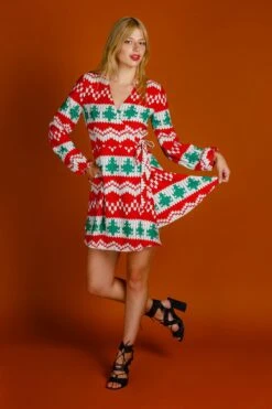 The Red Ryder | Knit Print Christmas Wrap Dress -Clothing Store 08 27 Christmas FormalIMG 2400 Edit