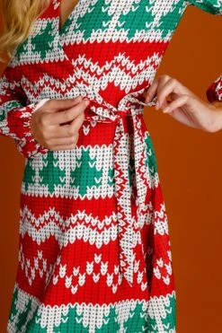 The Red Ryder | Knit Print Christmas Wrap Dress -Clothing Store 08 27 Christmas FormalIMG 2407