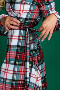 The Scotch On The Rocks | White & Red Plaid Christmas Wrap Dress -Clothing Store 08 27 Christmas FormalIMG 2846