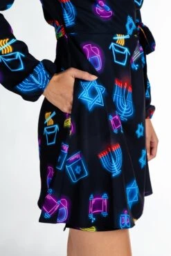 The Latke'd & Loaded | Neon Hanukkah Wrap Dress -Clothing Store 08 27 Christmas FormalIMG 3123