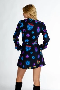 The Latke'd & Loaded | Neon Hanukkah Wrap Dress -Clothing Store 08 27 Christmas FormalIMG 3124