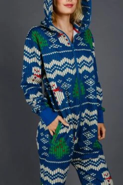 The Eggnog Aficionado | Ladies Unisex Snowman Print Blue Christmas Onesie -Clothing Store 08 29 Christmas GuysSuits IMG 4466