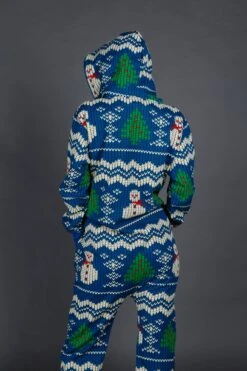 The Eggnog Aficionado | Ladies Unisex Snowman Print Blue Christmas Onesie -Clothing Store 08 29 Christmas GuysSuits IMG 4468