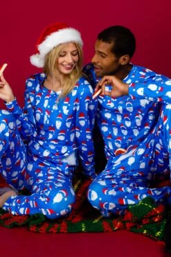 The 50 Shades Of Santa | Mens Blue Santa Faces Christmas Pajama Top -Clothing Store 08 29 Christmas GuysSuits IMG 4550 2 Edit