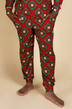The Quilty Pleasure | Mens Red And Green Afghan Christmas Pajama Bottom -Clothing Store 10 01 Christmas Pajamas MLR 8321 Editpant