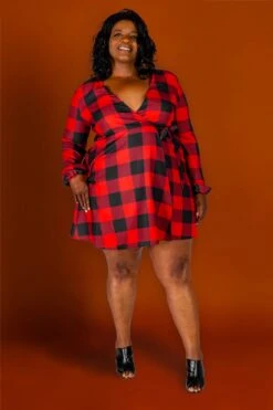 The Red & Black Lumberjack | Red Buffalo Check Christmas Wrap Dress -Clothing Store 10 21 PlusSizeChristmas 1083 Edit