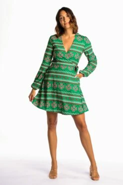 The Kris Kringle | Green Fair Isle Christmas Wrap Dress -Clothing Store GreenDress1