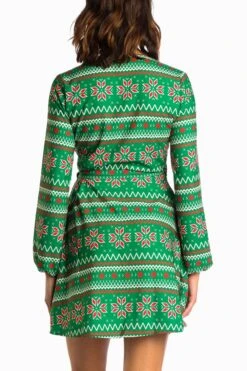 The Kris Kringle | Green Fair Isle Christmas Wrap Dress -Clothing Store GreenDress3