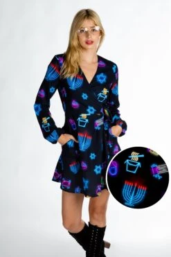The Latke'd & Loaded | Neon Hanukkah Wrap Dress