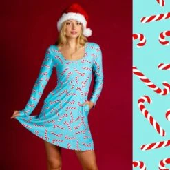 The Peppermint Pimp Canes | Candy Cane Print Christmas Skater Dress