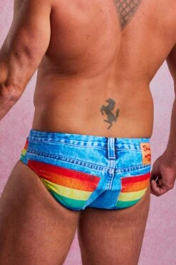 The Boca Raton Rainbow | Rainbow Denim Print Swim Brief -Clothing Store TheBocaRatonRainbow10020 0311