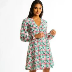 The Smooches | Mistletoe Plaid Christmas Wrap Dress -Clothing Store TheSmoochesWD2597 5